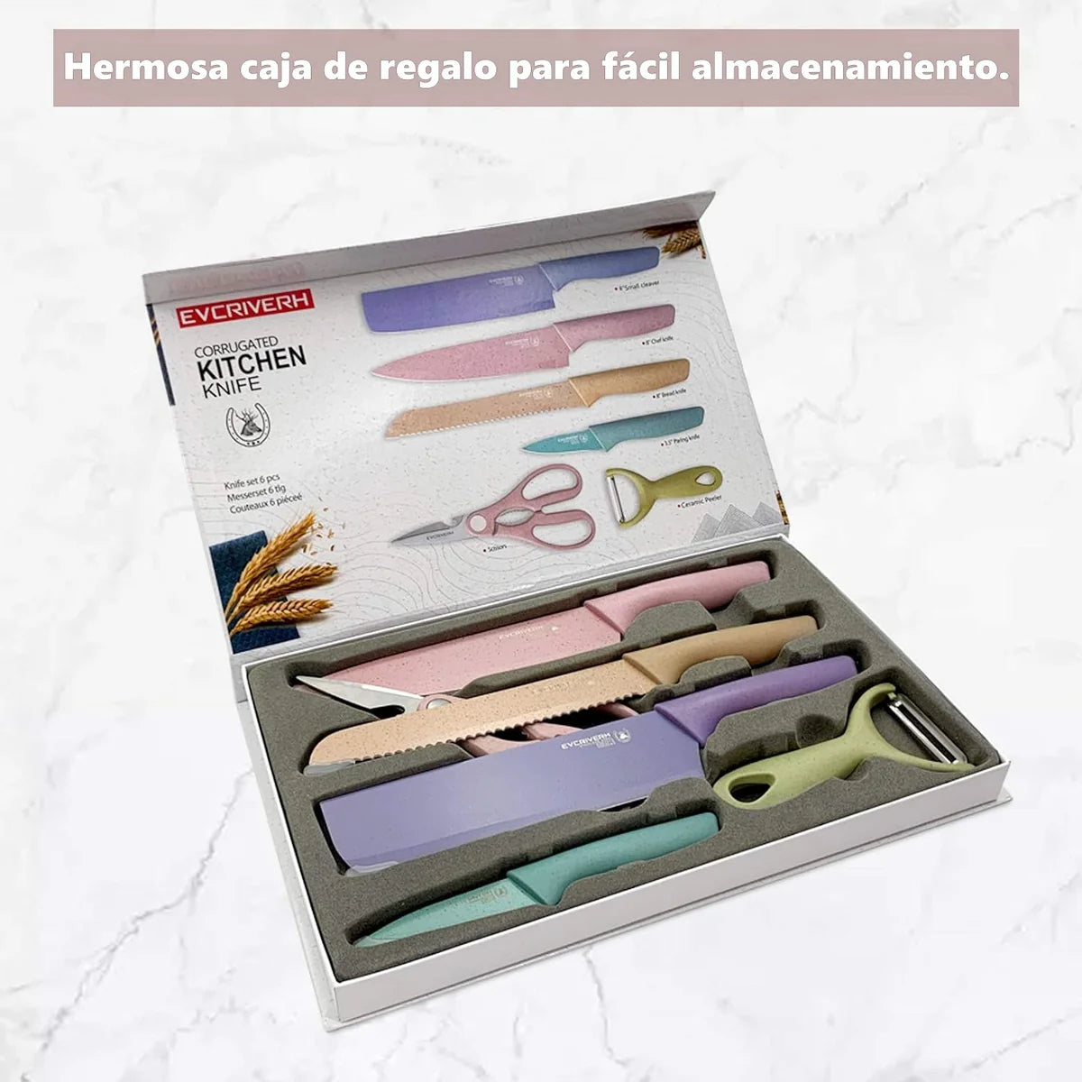 Pelador multifuncional 2 en 1 + Juego De 6 Cuchillos De Cocina Profesionales